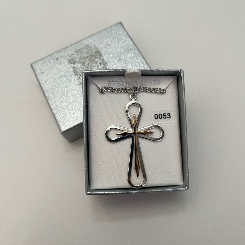 Two-Tone Gold over Sterling Silver Cross Brand New